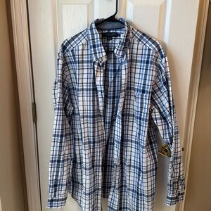 US Polo Assn. XLT blue/white plaid long sleeve button up shirt